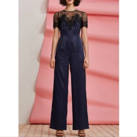 LAST CHANCE - Foxiedox "Nixie" Navy & Black Lace Jumpsuit - Picture 1 of 8